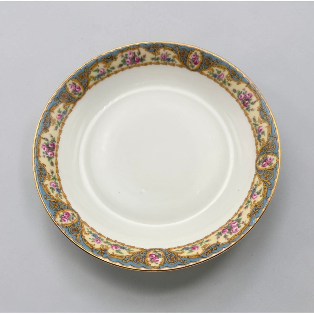 Set Of 5 Bawo & Dotter Elite Works Limoges France Blue & Pink 7.5" Soup Bowls